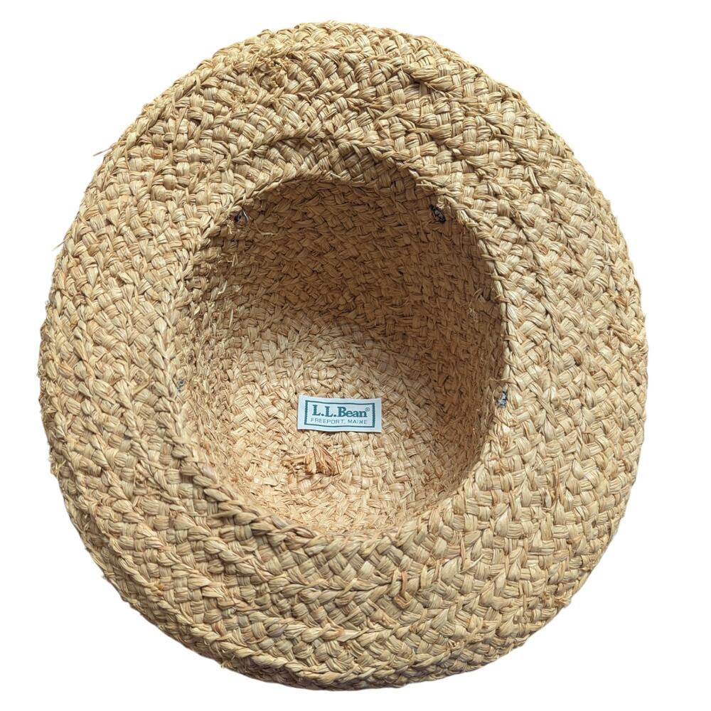 Vintage L.L. Bean Navy Bow Straw Raffia Vacation Sun Hat - Picture 6 of 6